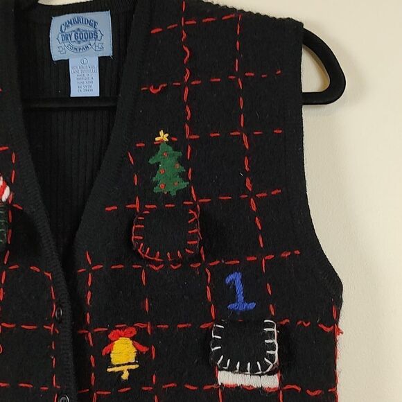 Cambridge Dry Goods Company Boiled Wool Embroidered Christmas Vest Size L - Picture 3 of 16